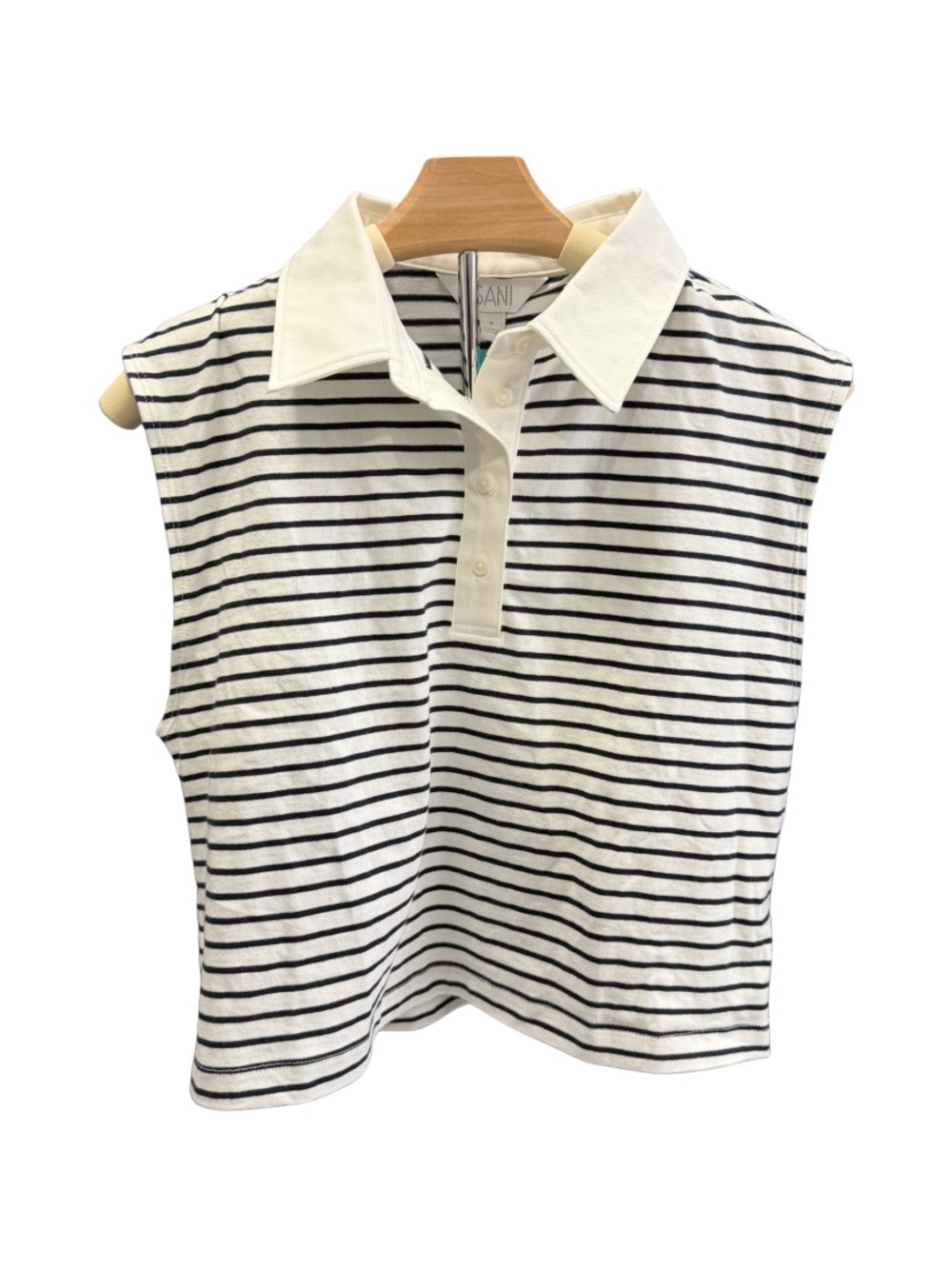 Striped Sleeveless Polo Top in White and Black